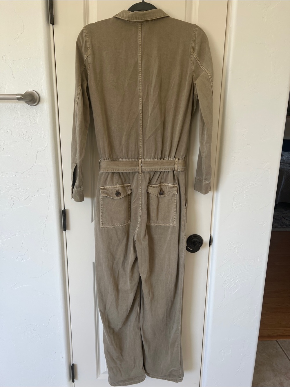 Lucky Brand Olive-Taupe Utility Jumpsuit with Waist Tie - Picture 7 of 15
